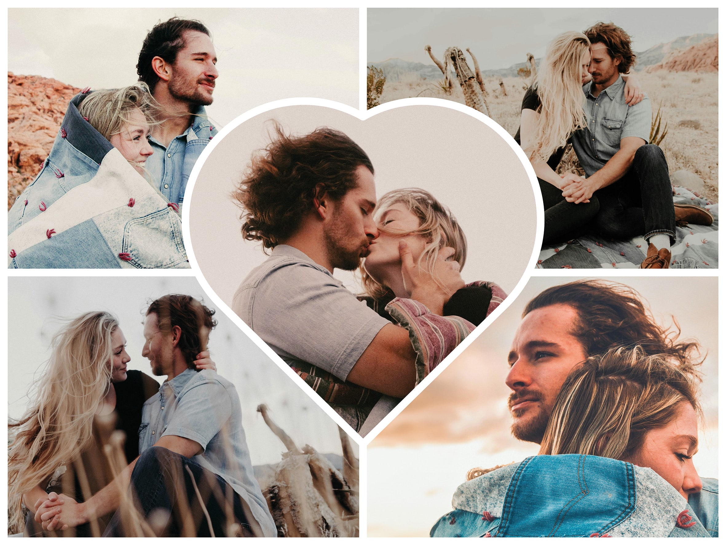 COLLAGE OF FIVE PHOTOS WITH HEART